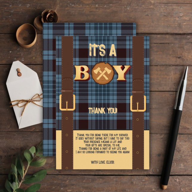 Tarjeta De Agradecimiento Es un niño Rustic Lumberjack Flannel Baby Shower I (Subido por el creador)