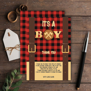 Tarjeta De Agradecimiento Es un niño Rustic Lumberjack Flannel Baby Shower I