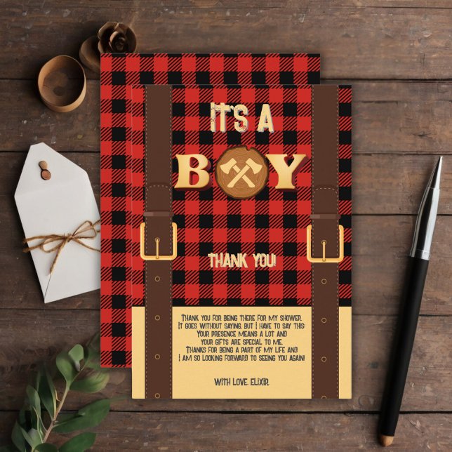 Tarjeta De Agradecimiento Es un niño Rustic Lumberjack Flannel Baby Shower I (Subido por el creador)