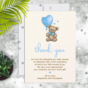 Tarjeta De Agradecimiento Es un niño Teddy Bear Baby Shower Gracias