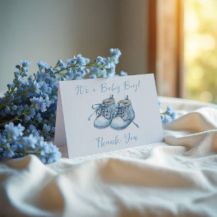 Tarjeta De Agradecimiento ¡Es un Niño! Zapatos de Bebé Azules Favor de Showe