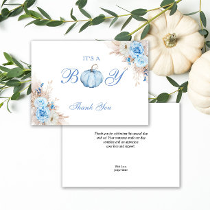 Tarjeta De Agradecimiento Es una calabaza de Baby Shower para chicos