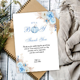 Tarjeta De Agradecimiento Es una calabaza de Baby Shower para chicos