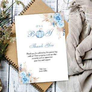 Tarjeta De Agradecimiento Es una calabaza de Baby Shower para chicos
