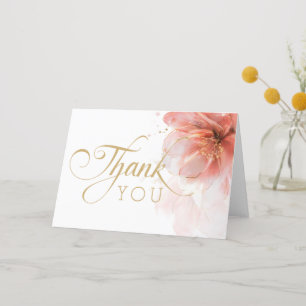 Tarjeta De Agradecimiento Es una niña Rosa Dorado Floral Moderno Baby Shower