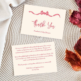 Tarjeta De Agradecimiento Esbozo de arco de cinta rosa ducha bebé