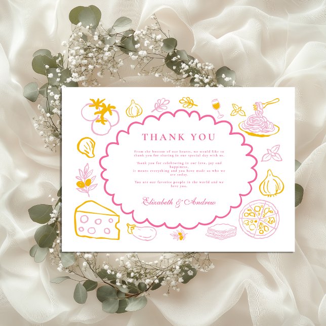 Tarjeta De Agradecimiento Esbozo de Boda de comida rosa de Italia (Subido por el creador)