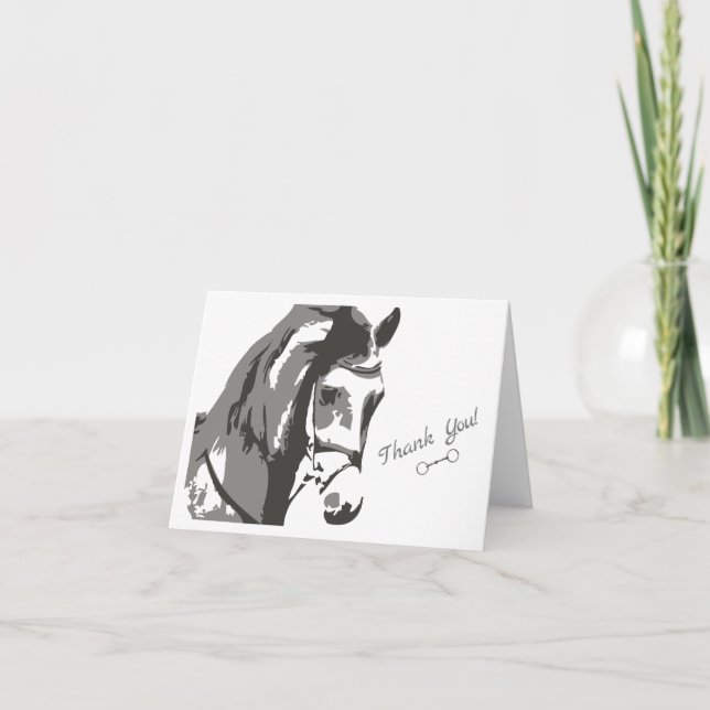 Tarjeta De Agradecimiento Esbozo de caballos y bocado de Snaffles en gris (Anverso)