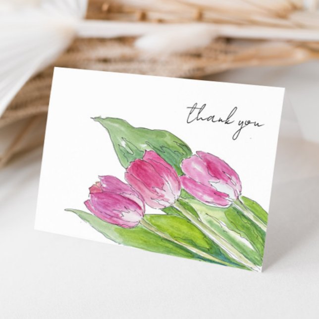 Tarjeta De Agradecimiento Esbozo de tulipanes de primavera rosada dibujado a (Subido por el creador)