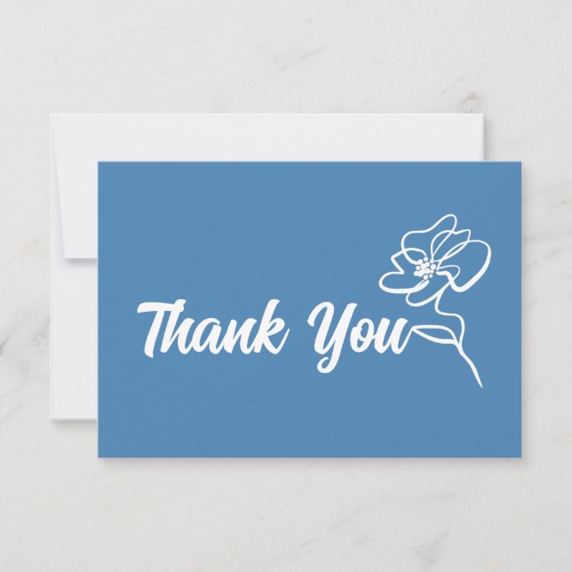 Tarjeta De Agradecimiento Esbozo floral azul de acero clásico (Anverso)