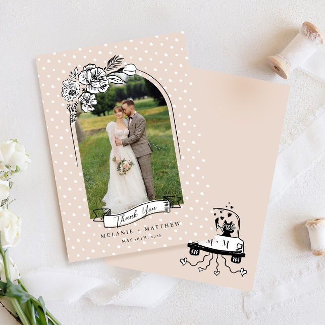 Tarjeta De Agradecimiento Esbozo floral cuento Fun Fox Boda Arch Photo (Floral Sketch Fairytale Fun Fox Wedding Arch Photo Thank You Card)