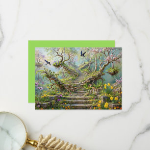 Tarjeta De Agradecimiento Escalera Surrealista de Primavera que se Traga Flo