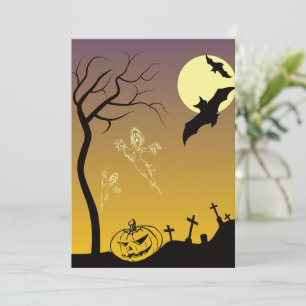 Tarjeta De Agradecimiento Escena de Halloween en el cementerio de Haunted, H