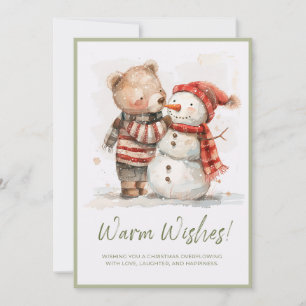Tarjeta De Agradecimiento Escena de invierno de oso y hombre de nieve