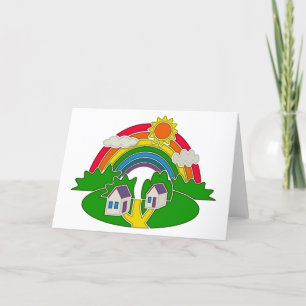 Tarjeta De Agradecimiento Escena rural personalizado con arcoiris y casa de 