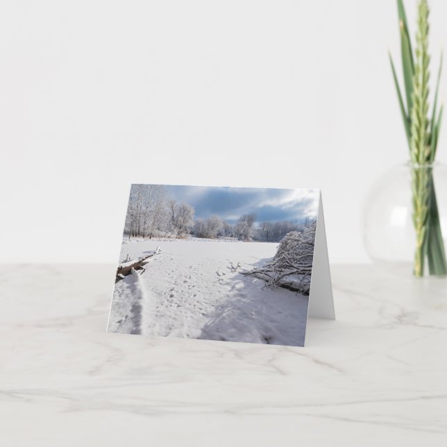 Tarjeta De Agradecimiento escenografía de invierno a lo largo del estanque y (Anverso)