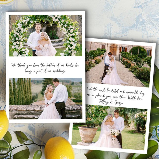 Tarjeta De Agradecimiento Escrito a mano 4 Boda fotográfico (Handwritten 4 photo wedding thank you card by Darling & May)