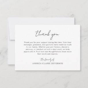 Tarjeta De Agradecimiento Escritura a mano Celebración del funeral de la Vid