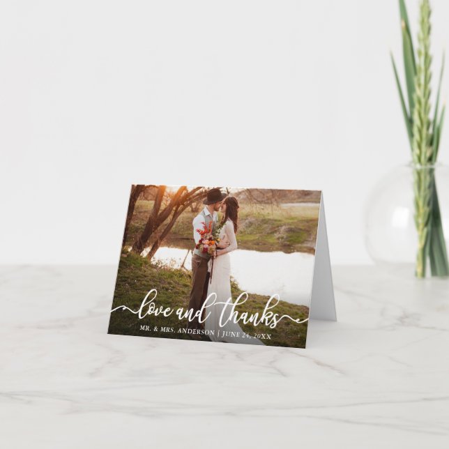 Tarjeta De Agradecimiento Escritura de caligrafía Amor Gracias Boda Foto Not (Anverso)