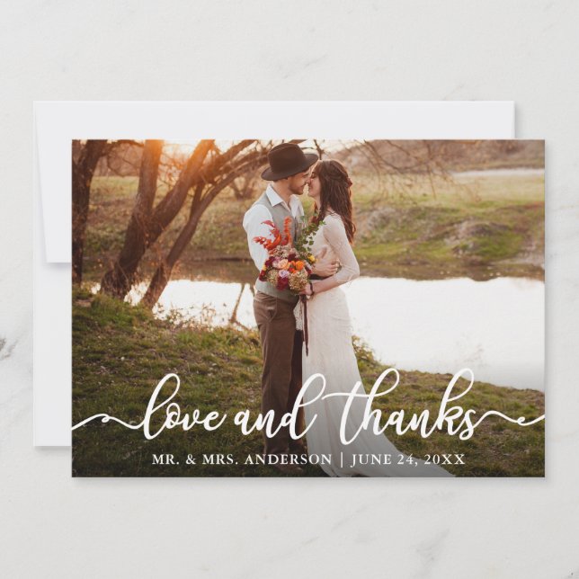 Tarjeta De Agradecimiento Escritura de caligrafía Amor Gracias Foto Boda (Anverso)