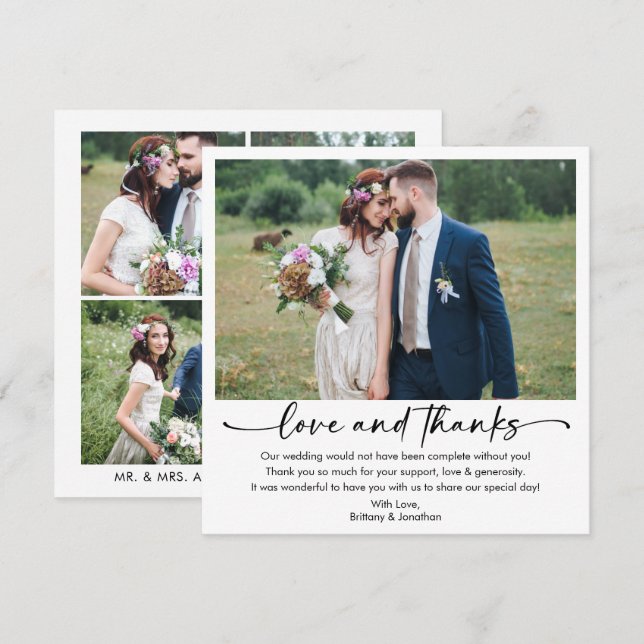 Tarjeta De Agradecimiento Escritura de pluma de tinta caligráfica 5 Boda fot (Anverso / Reverso)