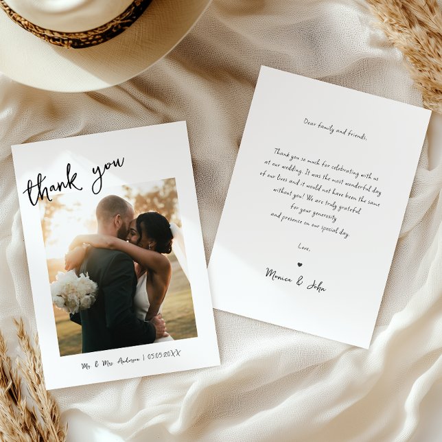 Tarjeta De Agradecimiento Escritura manual y Boda fotográfico simples (Subido por el creador)