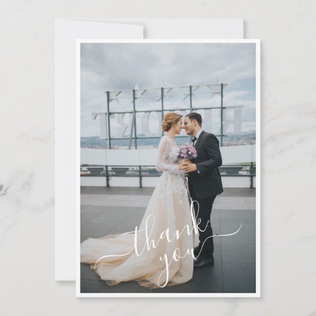 Tarjeta De Agradecimiento Escritura manuscrita Agregar su 2 Boda fotográfico (Anverso)