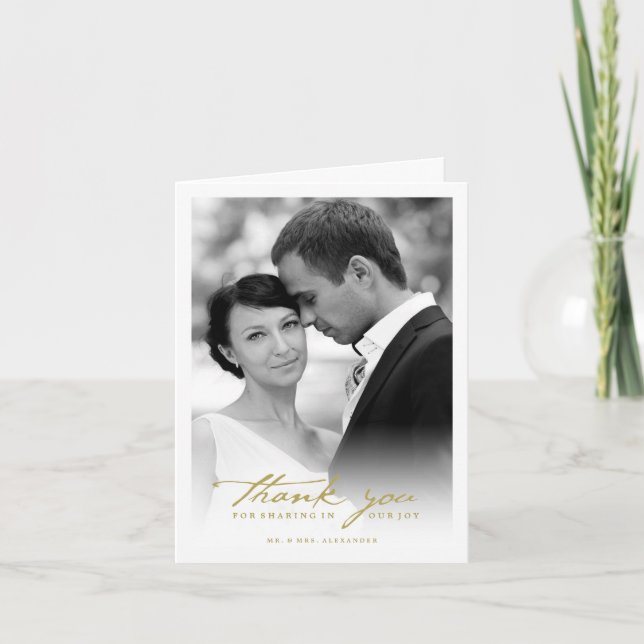 Tarjeta De Agradecimiento Escritura manuscrita romántica guión Boda de fotog (Anverso)