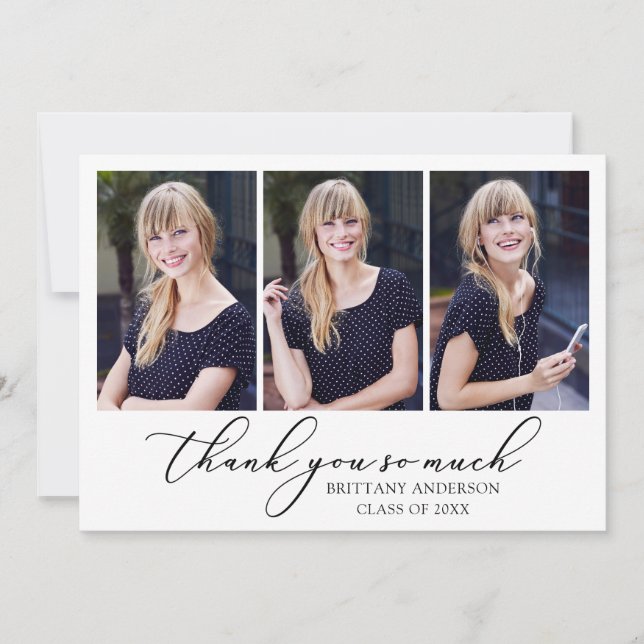 Tarjeta De Agradecimiento Escritura moderna de caligrafía en tinta 3 fotos G (Anverso)