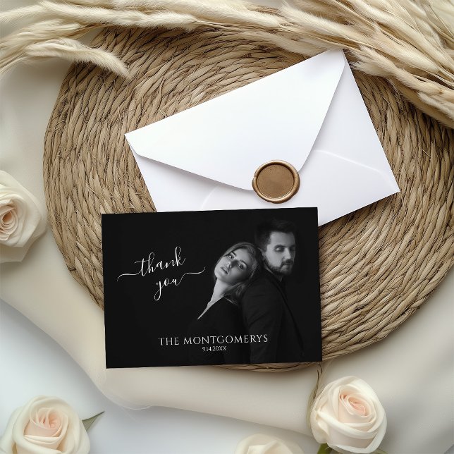 Tarjeta De Agradecimiento Escritura moderna foto en blanco y negro (Subido por el creador)