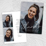 Tarjeta De Agradecimiento Escritura moderna y moderna de tres graduaciones d<br><div class="desc">La moderna y moderna secuencia de comandos Tres fotos Graduación Gracias tarjeta incluye una foto en la parte delantera y dos fotos en la parte trasera junto con tu nota de agradecimiento. Puede dejar la espalda en blanco si prefiere espacio para escribir a mano su nota.</div>