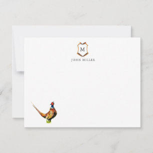 Tarjeta De Agradecimiento Escudo con plumas Monogramado plano