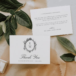 Tarjeta De Agradecimiento Escudo de cosecha Monograma Boda formal botánico