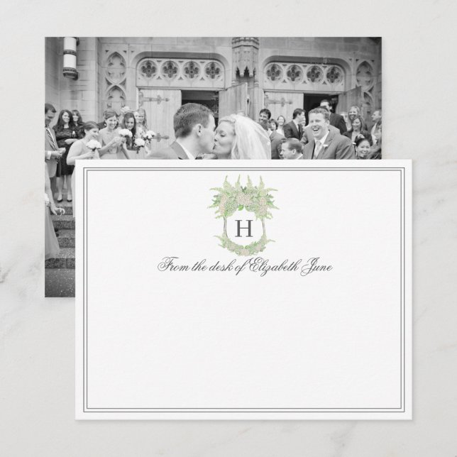 Tarjeta De Agradecimiento Escudo de hidrangea blanca y verde acuarela (Anverso / Reverso)