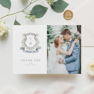 Tarjeta De Agradecimiento Escudo floral Acuarela Monograma Boda