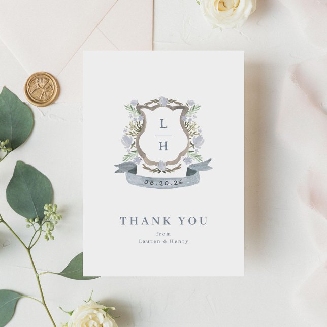 Tarjeta De Agradecimiento Escudo floral Acuarela Monograma Boda (Subido por el creador)