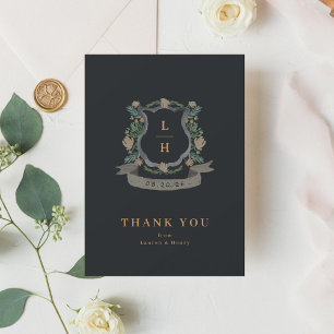 Tarjeta De Agradecimiento Escudo floral acuarela Monograma Boda plano