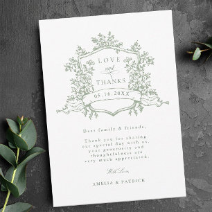 Tarjeta De Agradecimiento Escudo floral clásico Sage Green Boda Photo