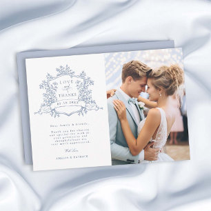 Tarjeta De Agradecimiento Escudo floral Dusty Blue Classic Foto Boda
