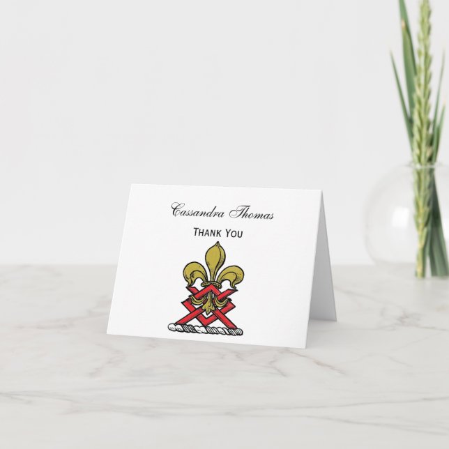 Tarjeta De Agradecimiento Escudo heráldico Preppy Gold Red Fleur de Lis Embl (Anverso)