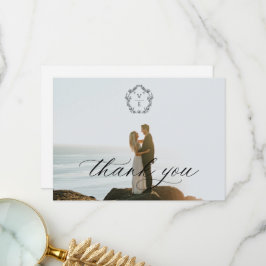 Tarjeta De Agradecimiento Escudo negro vintage Monograma Boda Foto