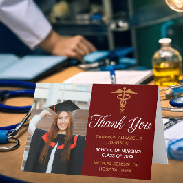 Tarjeta De Agradecimiento Escuela de Medicina Maroon Gold Graduation Photo