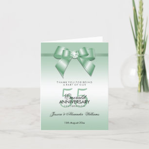 Tarjeta De Agradecimiento Esmeralda Gem Bow & Ribbon 55º Aniversario Boda