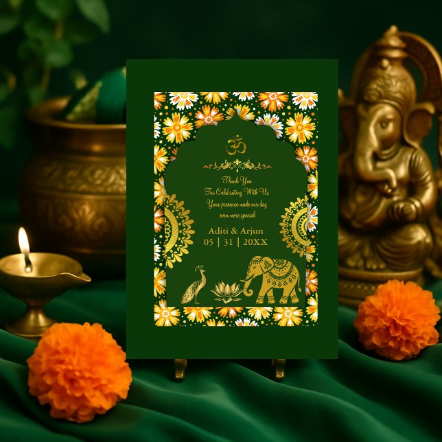 Tarjeta De Agradecimiento esmeralda motivos hindúes tradicionales boda graci (Subido por el creador)