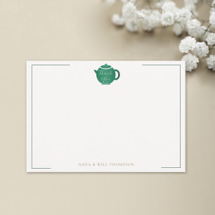 Tarjeta De Agradecimiento Esmeralda Oro Tea Pot Elegante novia de boda