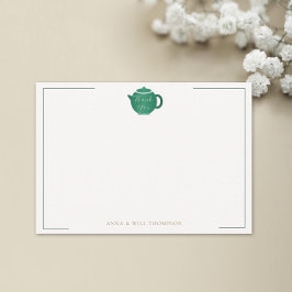 Tarjeta De Agradecimiento Esmeralda Oro Tea Pot Elegante novia de boda