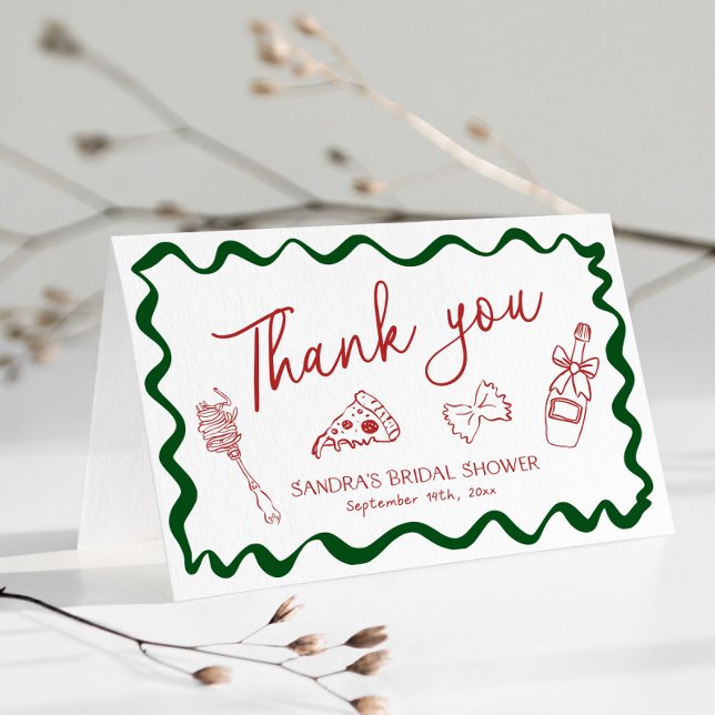 Tarjeta De Agradecimiento Eso es más amor italiano y ducha de novias pizza (That's amore italian bridal shower thank you card with love and pizza theme)