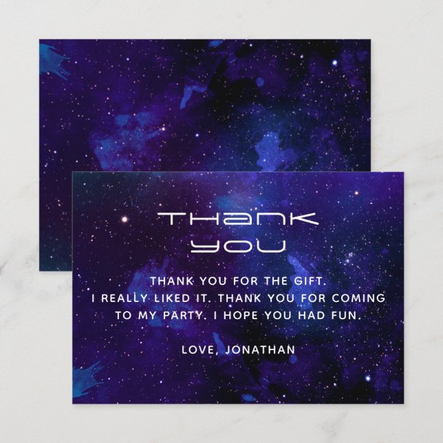 Tarjeta De Agradecimiento Espacio acuático y estrellas. Cumpleaños del plane (Anverso / Reverso)