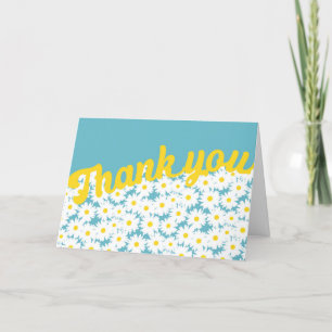 Tarjeta De Agradecimiento Espacio negativo Daisies amarillo blanco sobre azu