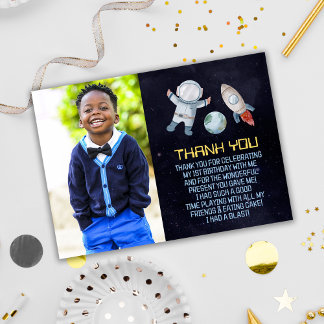 Tarjeta De Agradecimiento Espacio Primer Viaje Fiesta de Cumpleaños Alrededo